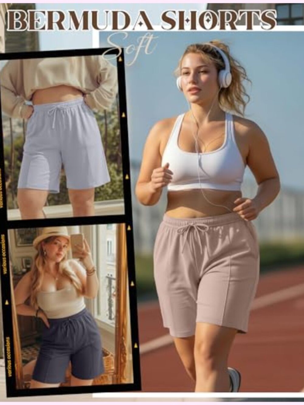 Plus Size Bermuda Shorts 4 Pack Knee Length Athletic Sweat Shorts With Pockets View 3